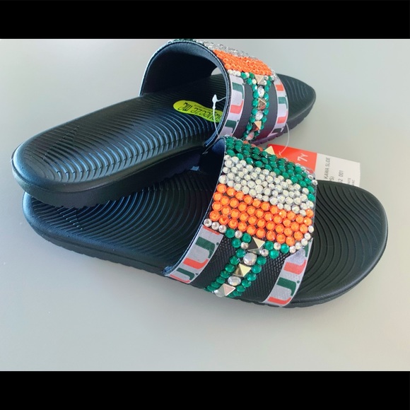 Custom University of Miami Nike Slides size 7 - Picture 2 of 10